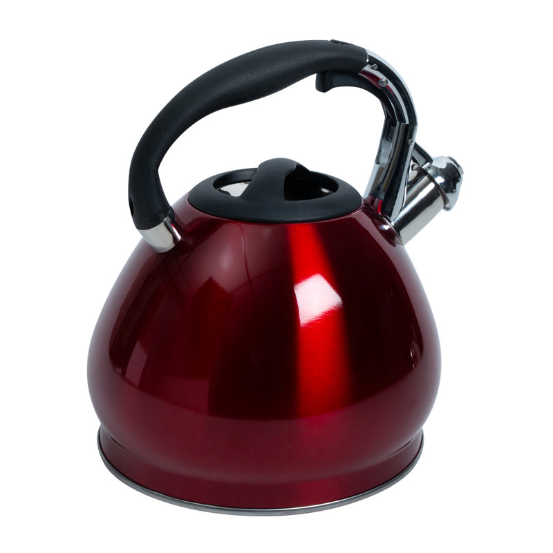 Kitchen Details Stainless Steel Whistling Tea Kettle Stovetop 14 Cup 3.6 Quart Red